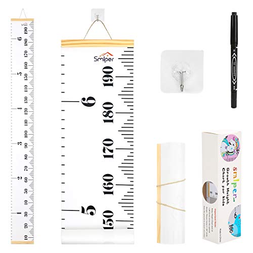 Smlper Growth Chart for Kids,Child Height Chart Ruler for Wall,White Grey Wood Frame Fabric Canvas Height Measurement Ruler for Kids Nursery Room,Removable Wall Decor 79"x7.9" - Image 1