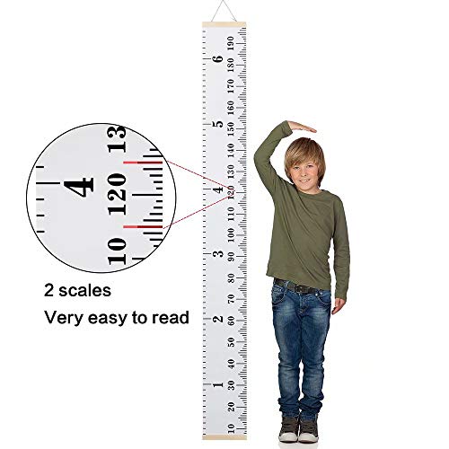 Smlper Growth Chart for Kids,Child Height Chart Ruler for Wall,White Grey Wood Frame Fabric Canvas Height Measurement Ruler for Kids Nursery Room,Removable Wall Decor 79"x7.9" - Image 5