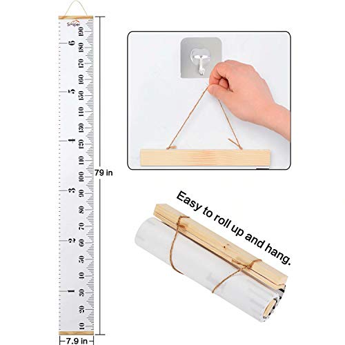Smlper Growth Chart for Kids,Child Height Chart Ruler for Wall,White Grey Wood Frame Fabric Canvas Height Measurement Ruler for Kids Nursery Room,Removable Wall Decor 79"x7.9" - Image 3