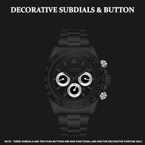 LONGBO Stainless Steel Men's Stainess Steel Analog Fashion Casual Luxury Dress Waterproof Quartz Wristwatches For Men With Decorative Non Functional Subdials|(Black Dial And Silver Band) - Image 3