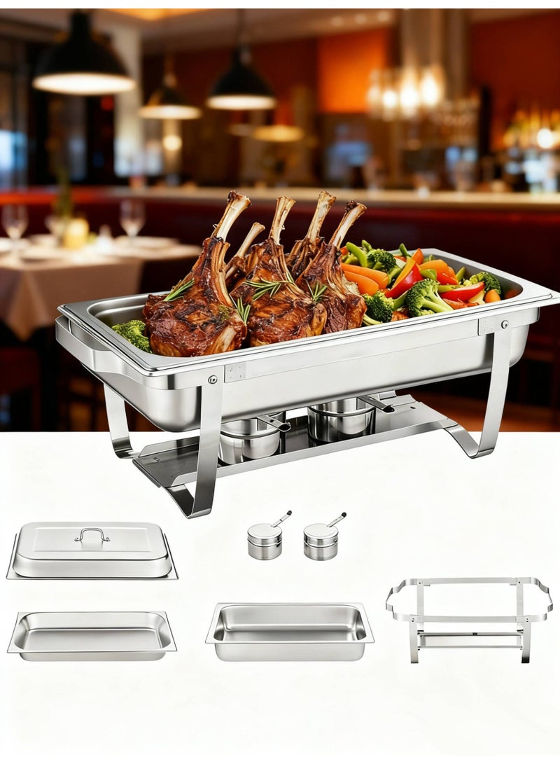 AceLuste 12L Chafing Dish Buffet Set Stainless Steel Buffet Serveware  Catering Serve Chafe Restaurant Food Warmer Rectangular Buffet Stove Tray with Lid - Image 1