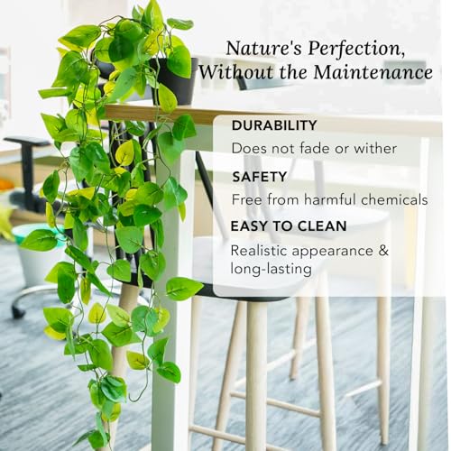 Ekhasa Nostrae Hanging Artificial Plants with Pot (Set of 2) | Money Plant Artificial Hanging Plants for Decor | Falling Creepers Climbers Fake Vines with Pots (String of Pearls, Golden Pothos) - Image 4