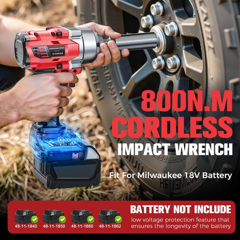 Cerycose Cordless Impact Wrench 3/8" Compatible with Milwaukee 18V Battery, 600Ft-lbs (800NÂ·m), Brushless Electric Impact Driver, 2400 RPM, LED Light â€“ Compact, Light-Duty(No Battery) - Image 4