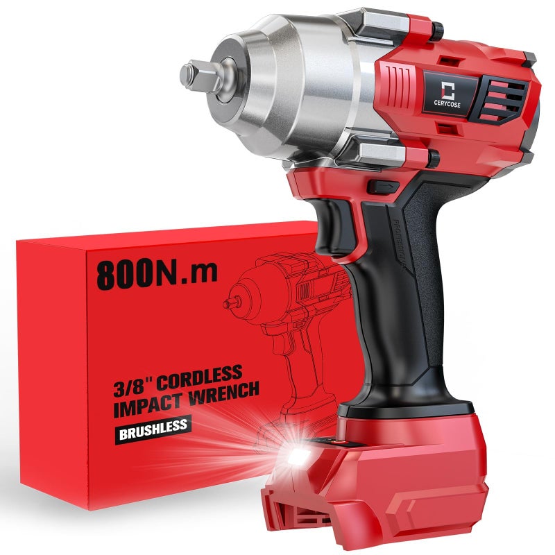 Cerycose Cordless Impact Wrench 3/8" Compatible with Milwaukee 18V Battery, 600Ft-lbs (800NÂ·m), Brushless Electric Impact Driver, 2400 RPM, LED Light â€“ Compact, Light-Duty(No Battery) - Image 1