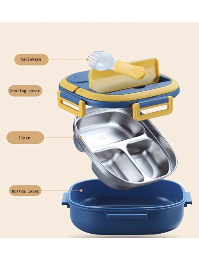 Twisoo Large Capacity Stainless Steel Lunch Box - 3 Compartments, Portable Bento Box with Spoon, Ideal for Home & Outdoors ( Blue ) - Image 3