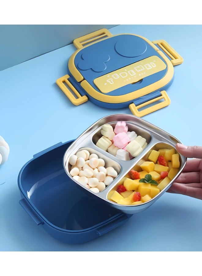 Twisoo Large Capacity Stainless Steel Lunch Box - 3 Compartments, Portable Bento Box with Spoon, Ideal for Home & Outdoors ( Blue ) - Image 2