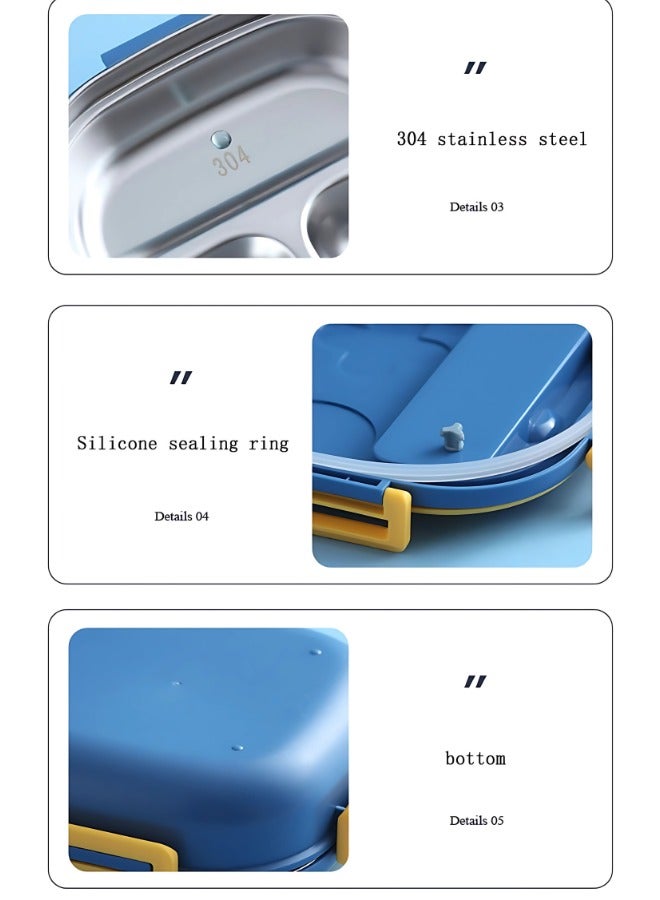 Twisoo Large Capacity Stainless Steel Lunch Box - 3 Compartments, Portable Bento Box with Spoon, Ideal for Home & Outdoors ( Blue ) - Image 4