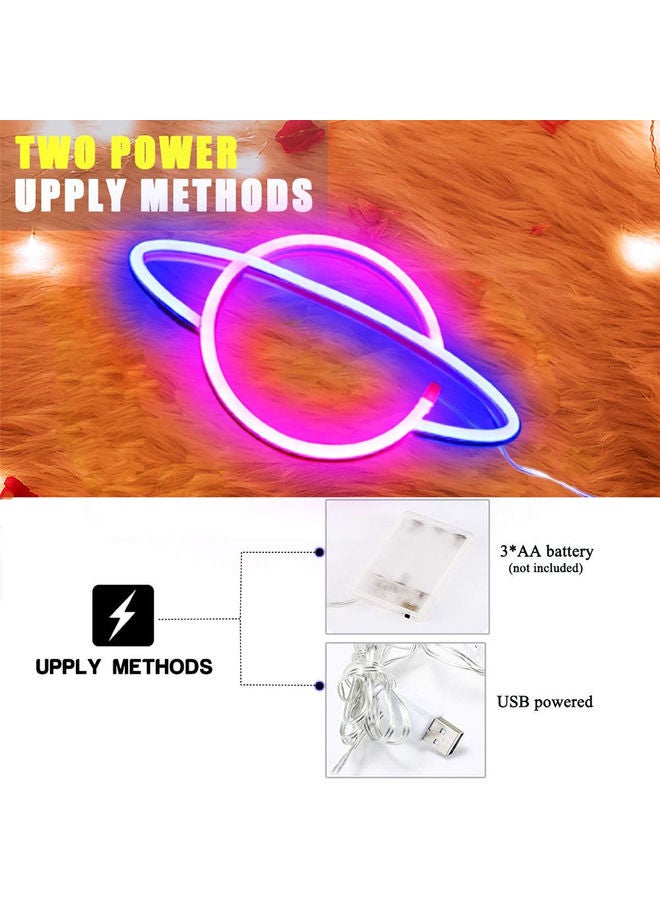 مصباح نيون LED على شكل كوكب تزيّن ديكور الحائط بمنفذ USB أزرق وردي 30 x 17.5سم - Image 2