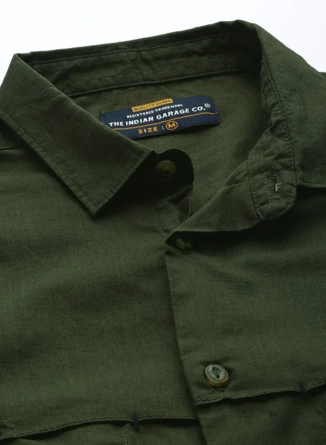 The Indian Garage Co Men Slim Fit Solid Full Sleeves Cutaway Collar Casual Shirt
