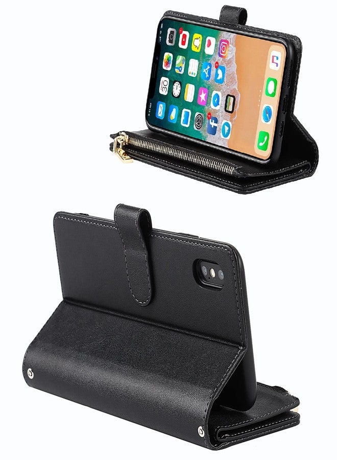 Jaorty for iPhone Xs Max Phone Wallet with Card Holder, Crossbody Case with Strap, Zipper Pocket PU Leather Case, 6.5" Black - Image 3