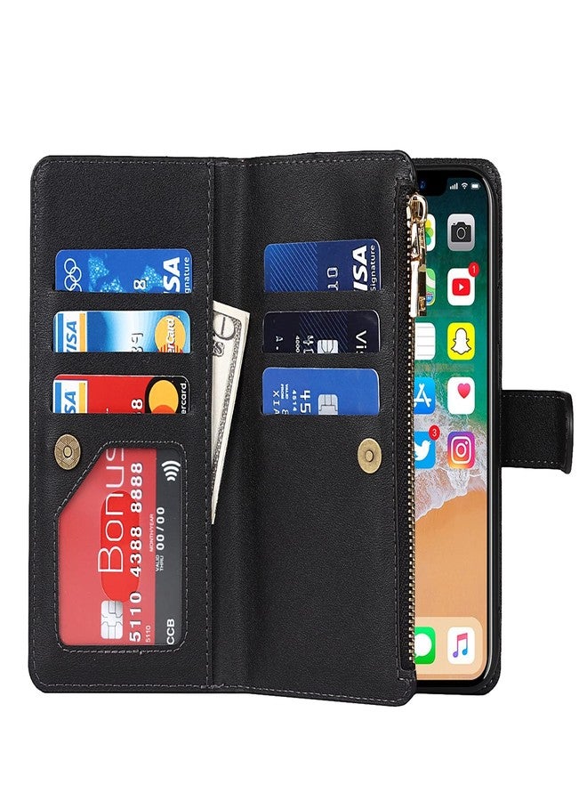 Jaorty for iPhone Xs Max Phone Wallet with Card Holder, Crossbody Case with Strap, Zipper Pocket PU Leather Case, 6.5" Black - Image 4