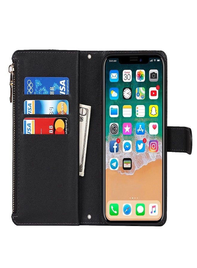 Jaorty for iPhone Xs Max Phone Wallet with Card Holder, Crossbody Case with Strap, Zipper Pocket PU Leather Case, 6.5" Black - Image 5