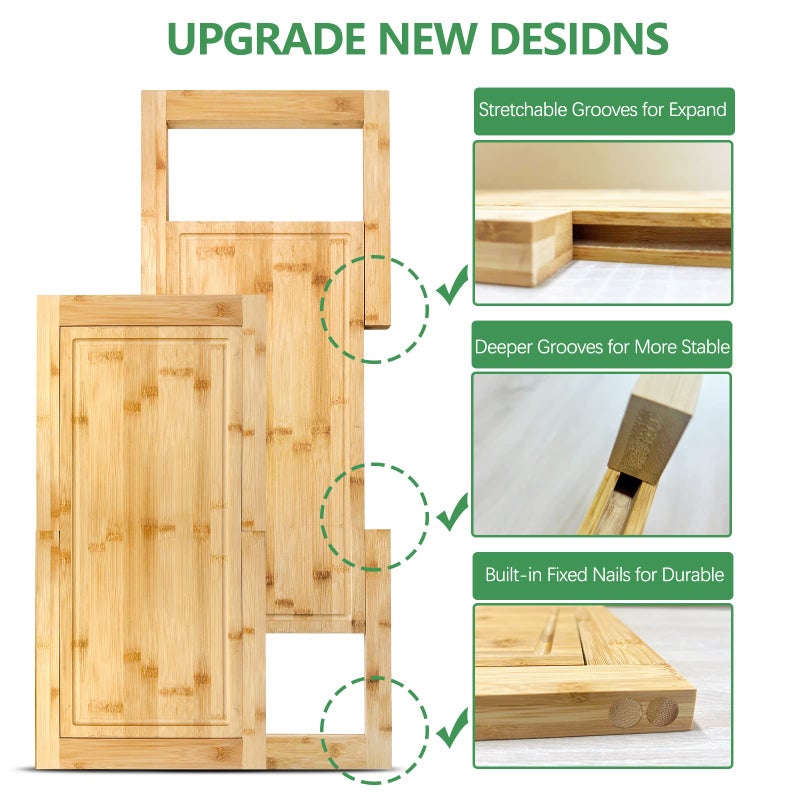Hifybaty [2024 UPGRADE] Hifybaty Over The Sink Cutting Board - Expandable Cutting Board Over Sink, Bamboo Cutting Boards with Juice Groove, Kitchen Sink Cutting Board - Image 3