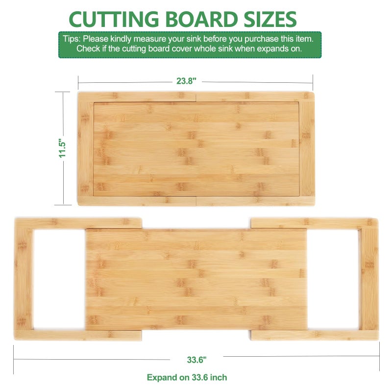Hifybaty [2024 UPGRADE] Hifybaty Over The Sink Cutting Board - Expandable Cutting Board Over Sink, Bamboo Cutting Boards with Juice Groove, Kitchen Sink Cutting Board - Image 2