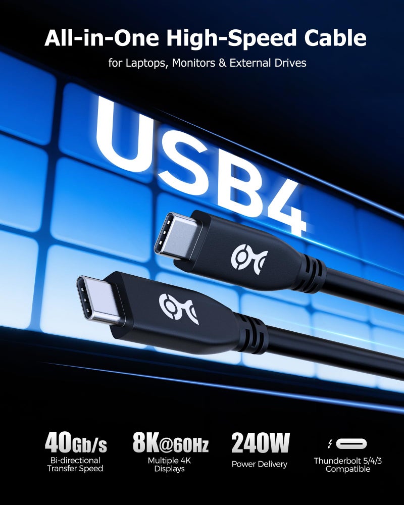 Cable Matters 40Gbps USB 4 Cable - 6.6ft, Supports Up to [8K@60Hz / 4K@240Hz Video, 240W Charging, 40Gbps Data Transfer] USB4 Cable, Black, Compatible with Thunderbolt 4, MacBook, XPS, Surface Pro - Image 2