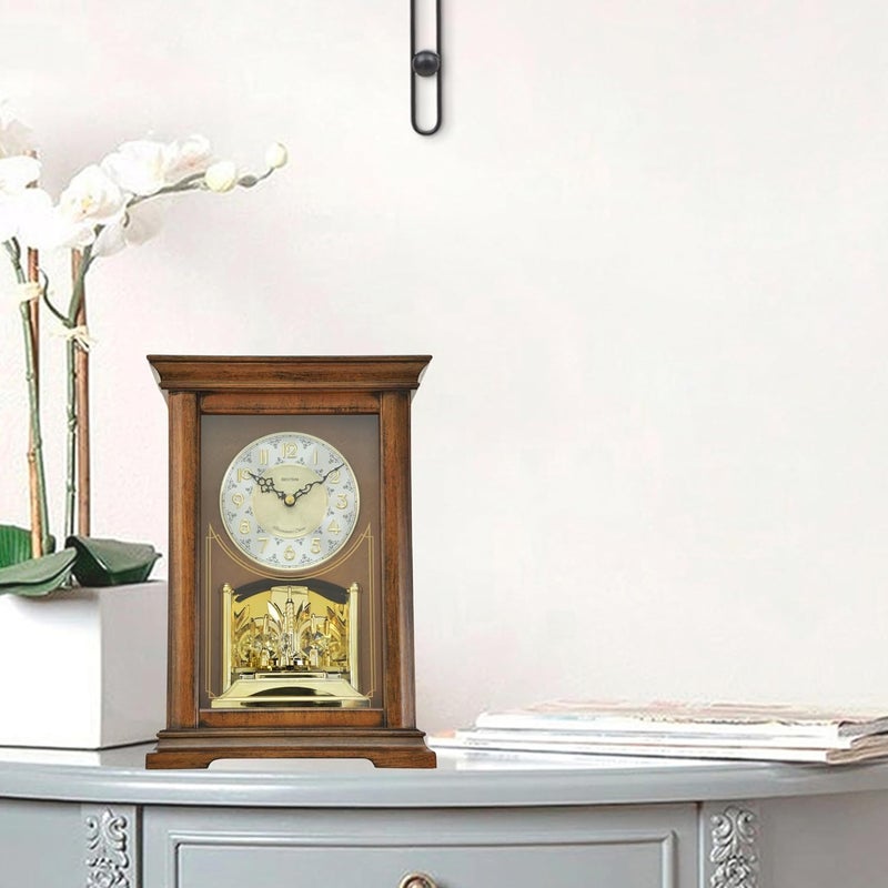 Rhythm RHYTHM Elegant Brown Wooden Case Analog Melodies in Motion Hourly Chime Westminster Rotating Pendulum Tabletop Home Decor Desk Clock Size 23 x 126 x 33 CM Weight 2400 Gram CRH270UR06  - Image 2