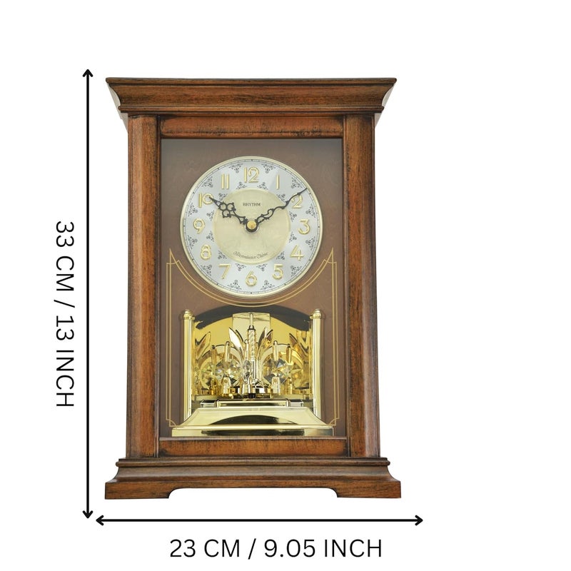 Rhythm RHYTHM Elegant Brown Wooden Case Analog Melodies in Motion Hourly Chime Westminster Rotating Pendulum Tabletop Home Decor Desk Clock Size 23 x 126 x 33 CM Weight 2400 Gram CRH270UR06  - Image 3