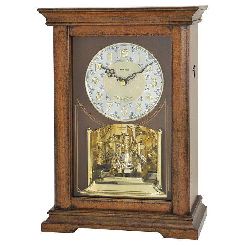 Rhythm RHYTHM Elegant Brown Wooden Case Analog Melodies in Motion Hourly Chime Westminster Rotating Pendulum Tabletop Home Decor Desk Clock Size 23 x 126 x 33 CM Weight 2400 Gram CRH270UR06  - Image 4