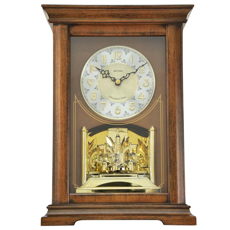 Rhythm RHYTHM Elegant Brown Wooden Case Analog Melodies in Motion Hourly Chime Westminster Rotating Pendulum Tabletop Home Decor Desk Clock Size 23 x 126 x 33 CM Weight 2400 Gram CRH270UR06  - Image 1