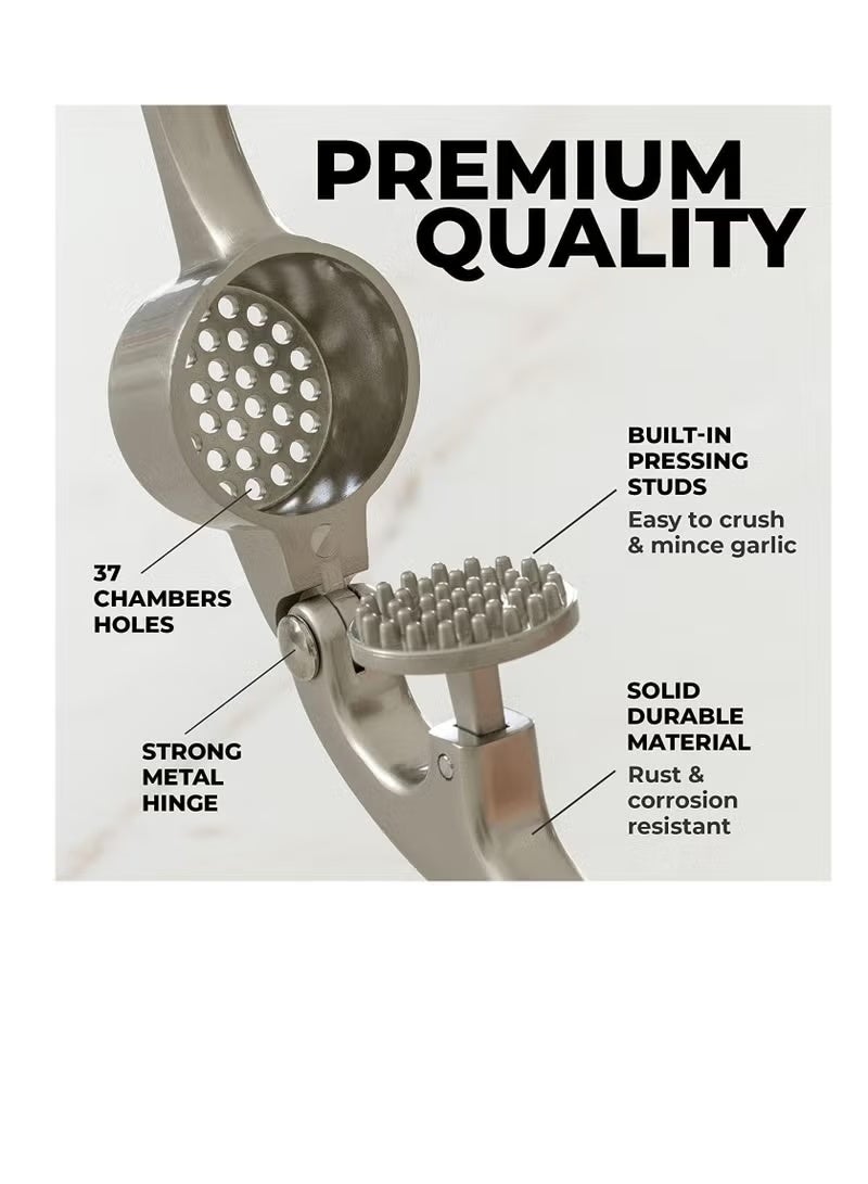 يوكانبي مجموعة هراسة الثوم الفاخرة للمطبخ – أداة 3 في 1 لهرس الثوم مع مقشرة وفرشاة تنظيف | مقبض مريح، مصنوعة من الفولاذ المقاوم للصدأ لهرس الثوم والزنجبيل - Image 5