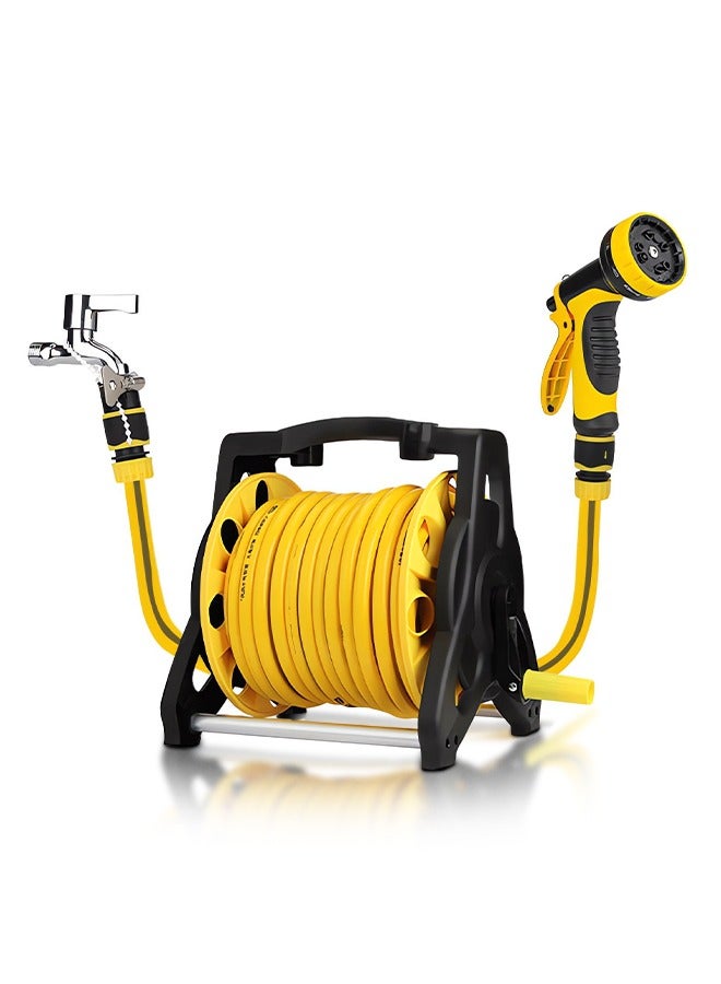 ALongDeng 30M Garden Hose Reel Set Garden Hose Reel Kit Water Hose Holder with 10 Types Water Gun and 2M Hoses Spray Heads for Household Garden Watering Car Wash  - Image 1