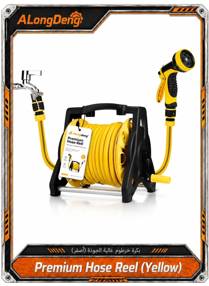ALongDeng 30M Garden Hose Reel Set Garden Hose Reel Kit Water Hose Holder with 10 Types Water Gun and 2M Hoses Spray Heads for Household Garden Watering Car Wash - Image 1