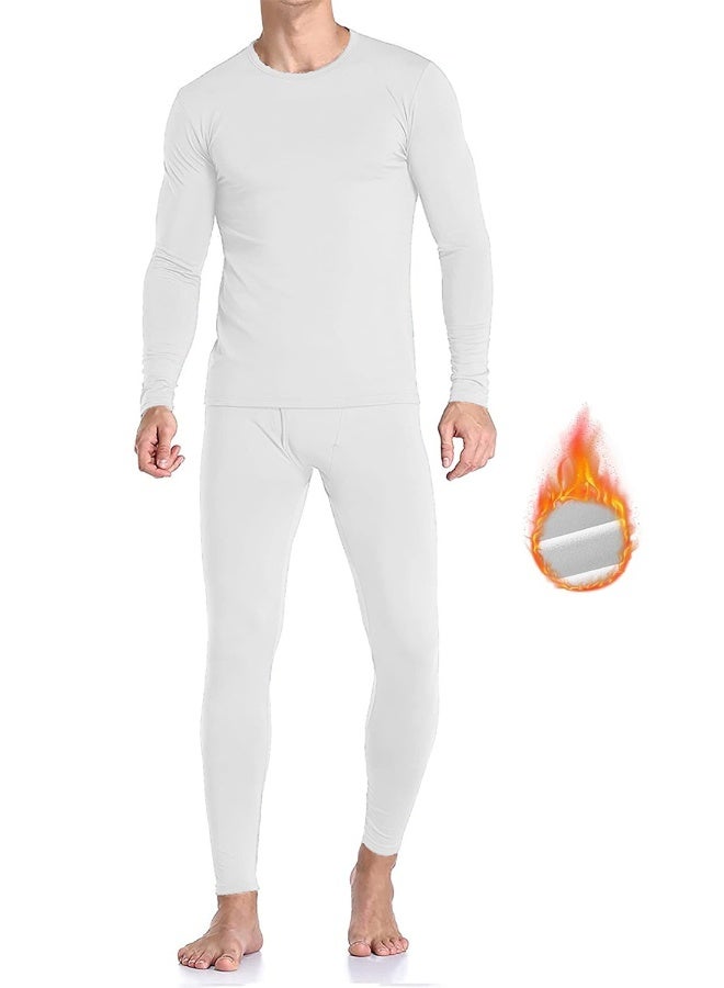 Men's Cotton Thermal Underwear Set Shirt Pants Long Johns（White） - Image 1