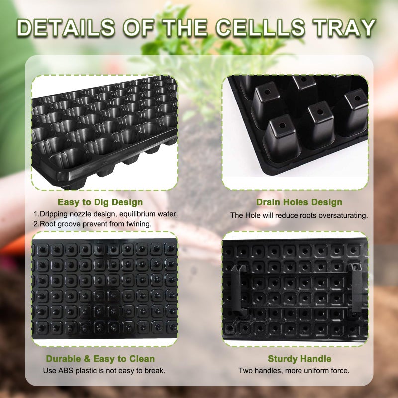 LARNORJE 72 Cell Seed Starter Trays with Dibber â€“ 20 Pack Reusable Seedling Trays for Germination Propagation, 72 Hole Soil Digger for Quickly Setting Out, Gift for Gardener. - Image 4