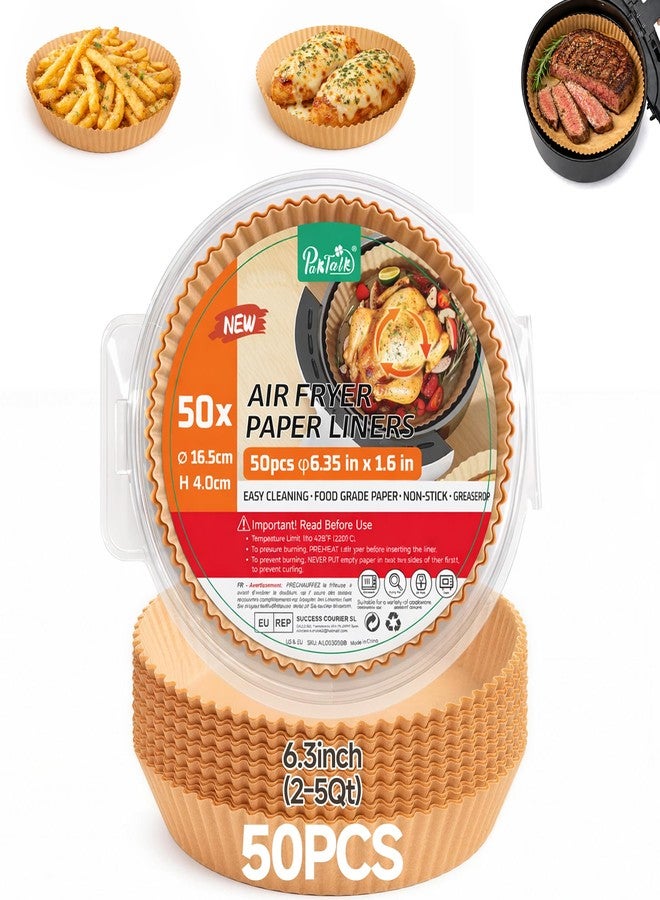 PakTalk 50PCS Air Fryer Liners Disposable, 6.3 Inch Round Non-Stick Oil Proof Parchment Paper for 2-5 QT Air Fryer Basket, Pre-Cut Bowl Shape Unbleached Food Grade for Oven Microwave Steamer - Image 1