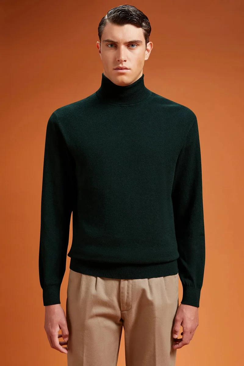 Men's turtleneck jumper - Forest Green