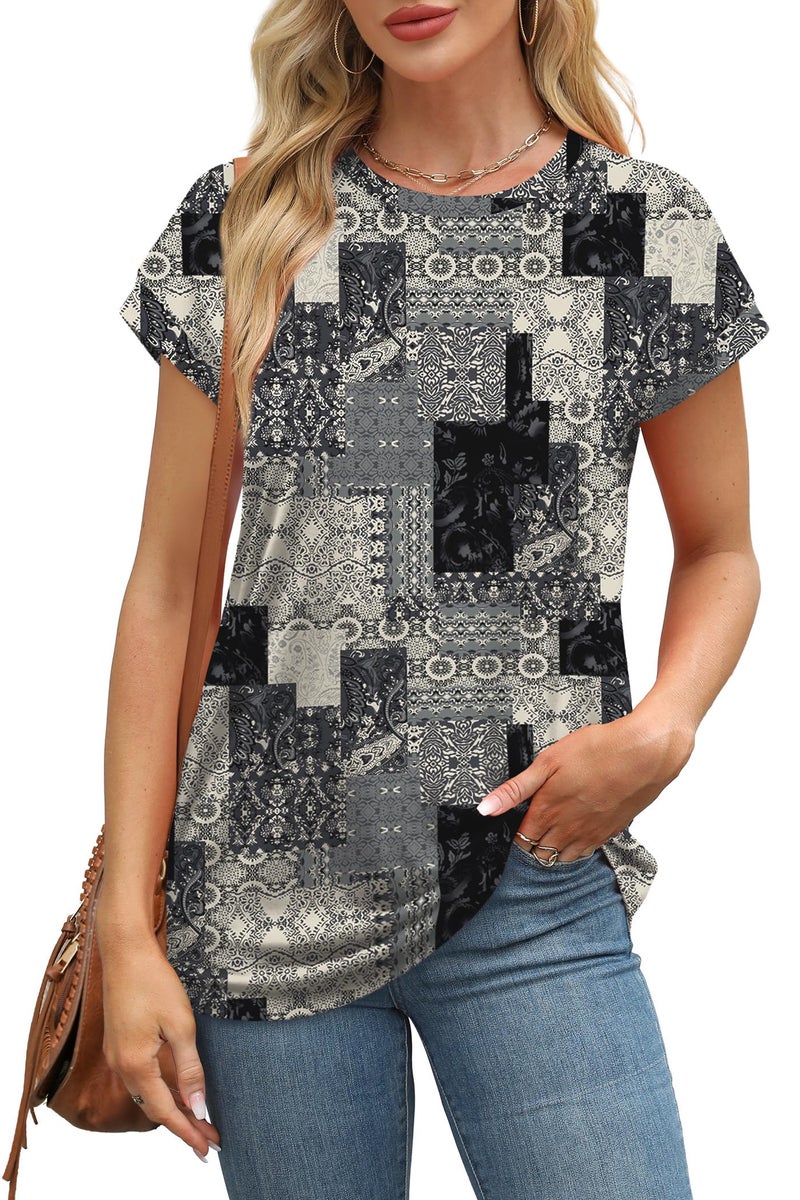 Alaroo Boho Tops for Women Summer Shirts Short Sleeve Spring Clothes Crew Neck Cute Trendy Vacation Outfits Tunic Blouses Print 56 M - Image 3