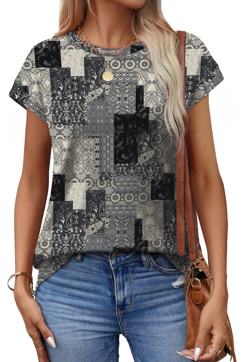 Alaroo Boho Tops for Women Summer Shirts Short Sleeve Spring Clothes Crew Neck Cute Trendy Vacation Outfits Tunic Blouses Print 56 M - Image 2