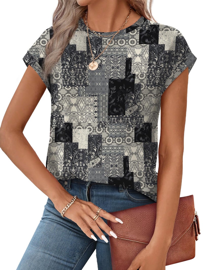 Alaroo Boho Tops for Women Summer Shirts Short Sleeve Spring Clothes Crew Neck Cute Trendy Vacation Outfits Tunic Blouses Print 56 M - Image 4