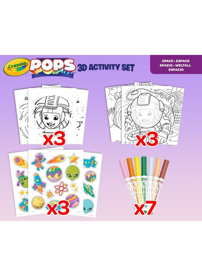 Crayola - Pops 3D Coloring Kit - Space | Innovative 3D Artwork Creation - Choose, Color, and Display - Transform Coloring Pages into 3D Art - Easy to Hang or Display, 6+ - Image 3