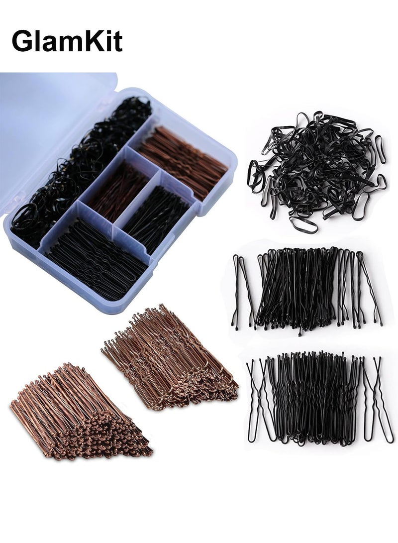 GlamKit Bobby Pins Hair Pins Kit With Store Box,Bobby Pin Hair Pins with Hair Bands for Girls and Women,Hair Accessories Black+Brown - Image 3