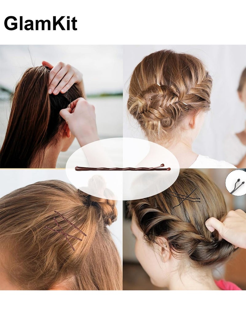 GlamKit Bobby Pins Hair Pins Kit With Store Box,Bobby Pin Hair Pins with Hair Bands for Girls and Women,Hair Accessories Black+Brown - Image 2