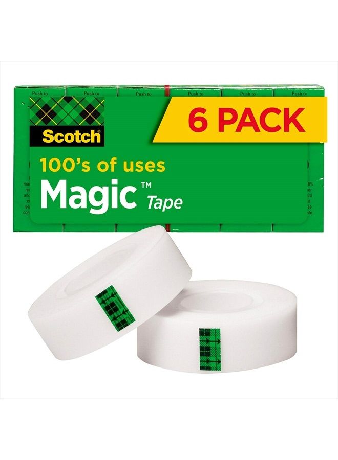 Scotch  Magic Tape, 6 Rolls, Numerous Applications, Invisible, Engineered for Repairing, 3/4 x 1000 Inches, Boxed (810K6)  - Image 1