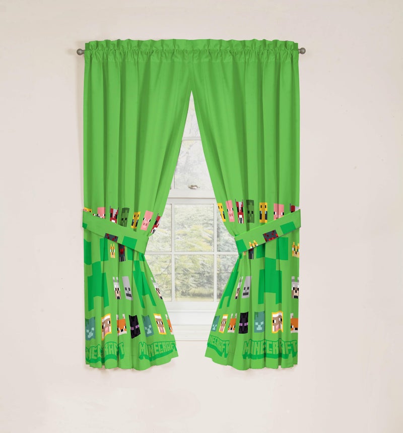 Sunny Side Up Window Curtains for Kids Bedroom 4-Piece Drape Set with 2 Tiebacks, Green - Minecraft, 42" W x 63" L (Pack of 2) - Image 4