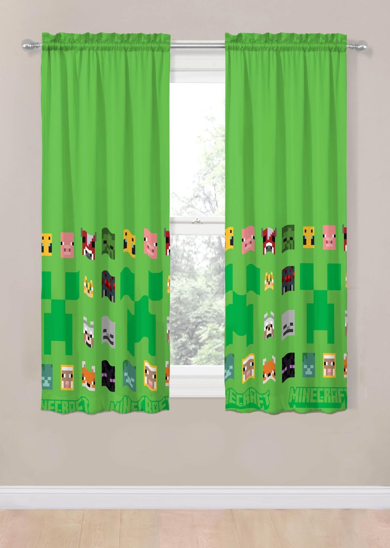 Sunny Side Up Window Curtains for Kids Bedroom 4-Piece Drape Set with 2 Tiebacks, Green - Minecraft, 42" W x 63" L (Pack of 2) - Image 2