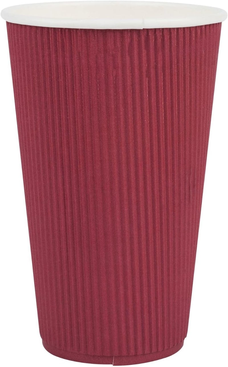 Restaurantware 16 Ounce Paper Coffee Cups, Pack of 25 Ripple Wall Disposable Cups – Leakproof, Recyclable, Crimson Insulated Hot Beverage Holders, with Matching Lids Available Sold Separately - Image 2