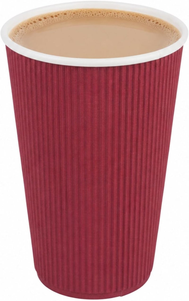 Restaurantware 16 Ounce Paper Coffee Cups, Pack of 25 Ripple Wall Disposable Cups – Leakproof, Recyclable, Crimson Insulated Hot Beverage Holders, with Matching Lids Available Sold Separately - Image 1