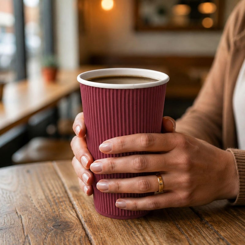 Restaurantware 16 Ounce Paper Coffee Cups, Pack of 25 Ripple Wall Disposable Cups – Leakproof, Recyclable, Crimson Insulated Hot Beverage Holders, with Matching Lids Available Sold Separately - Image 5