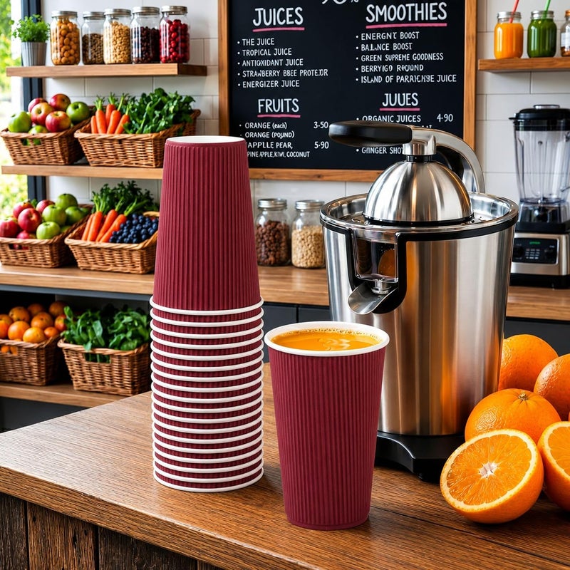 Restaurantware 16 Ounce Paper Coffee Cups, Pack of 25 Ripple Wall Disposable Cups – Leakproof, Recyclable, Crimson Insulated Hot Beverage Holders, with Matching Lids Available Sold Separately - Image 4