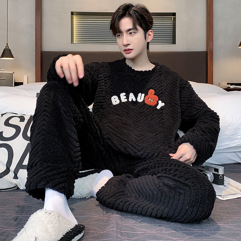 Men'S Pajamas Coral Velvet Fleece-Lined Thickeneded Men'S Winter Warm Flannel Home Clothes Set - Image 1