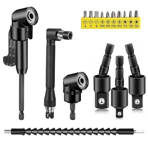 Serplex® 17Pcs Flexible Drill Bit Extension, Include 3Pcs Rotatable Socket Adapter 2Pcs Hex Shank 105° Right Angle Drill Attachment 10 Short Screwdriver Bits 90° Angled Bits and Bendable Extension - Image 1