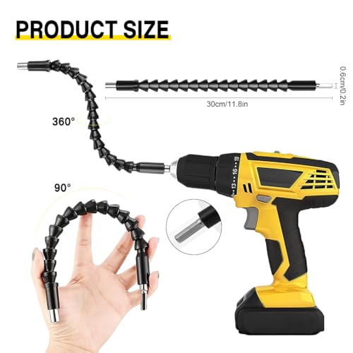 Serplex® 17Pcs Flexible Drill Bit Extension, Include 3Pcs Rotatable Socket Adapter 2Pcs Hex Shank 105° Right Angle Drill Attachment 10 Short Screwdriver Bits 90° Angled Bits and Bendable Extension - Image 3
