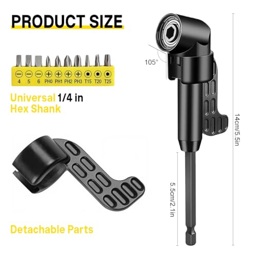 Serplex® 17Pcs Flexible Drill Bit Extension, Include 3Pcs Rotatable Socket Adapter 2Pcs Hex Shank 105° Right Angle Drill Attachment 10 Short Screwdriver Bits 90° Angled Bits and Bendable Extension - Image 2