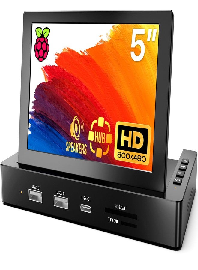 ROADOM 5'' Mini Monitor with Raspberry Pi Mount Holes & USB HUB, Type-C One-Cable Connection&Speakers, All-in-One Storage Dock, Pocket IPS Screen for PC monitoring/Gaming/AIDA64/Streaming Partner - Image 1