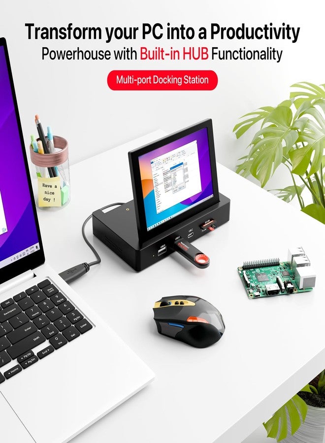 ROADOM 5'' Mini Monitor with Raspberry Pi Mount Holes & USB HUB, Type-C One-Cable Connection&Speakers, All-in-One Storage Dock, Pocket IPS Screen for PC monitoring/Gaming/AIDA64/Streaming Partner - Image 5