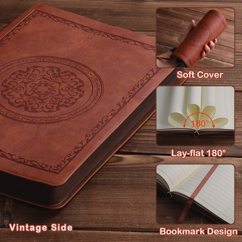 Fetinar 2026 Leather Vintage Journal Notebook,300 Pages,Leather Softcover Lined Journal Notebooks for Women Men,Notebook Journals for Writing Travel,Business,Office,5.7'' X 8.3'',Brown - Image 3